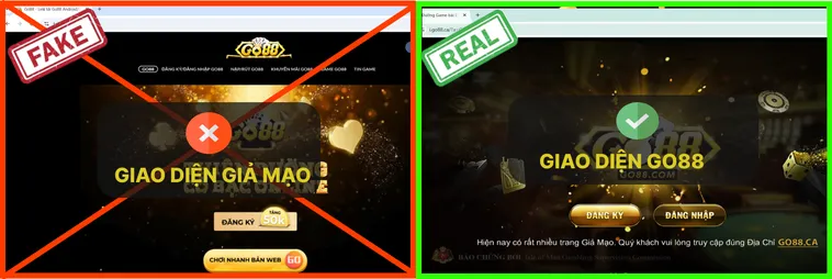 Chuyên Gia Chỉ Điểm Các Dấu Hiệu Nhận Biết Nhà Cái Go88 Thật 3 Link thật Go88.com không yêu cầu nhập mật khẩu hay OTP ở các trang trung gian, còn link giả Go88.com thường tạo form giả mạo.